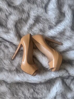 Prada Beige Patent Peep-Toe Platform Pumps- REPOSHED ITEM!!
